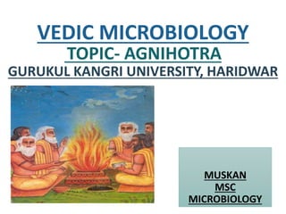 MUSKAN
MSC
MICROBIOLOGY
VEDIC MICROBIOLOGY
TOPIC- AGNIHOTRA
GURUKUL KANGRI UNIVERSITY, HARIDWAR
 