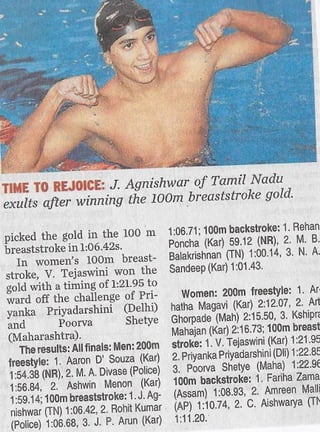 Agnishwar jayaprakash after winning 100m breaststroke gold '08