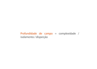 Profundidade de campo = complexidade /
isolamento / disperção
 