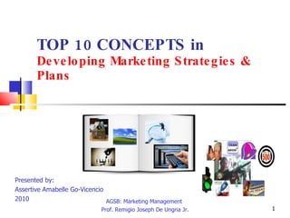 TOP 10 CONCEPTS in Developing Marketing Strategies & Plans Presented by:  Assertive Amabelle Go-Vicencio  2010 AGSB: Marketing Management  Prof. Remigio Joseph De Ungria Jr. TEAM 