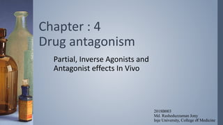 Chapter : 4
Drug antagonism
Partial, Inverse Agonists and
Antagonist effects In Vivo
2018B003
Md. Rasheduzzaman Jony
Inje University, College of Medicine1
 