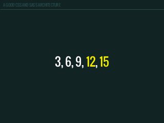 A GOOD CSS AND SASS ARCHITECTURE
3, 6, 9, 12, 15
 