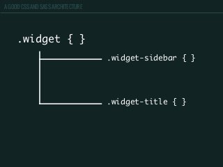 A GOOD CSS AND SASS ARCHITECTURE
.widget { }
.widget-sidebar { }
.widget-title { }
 