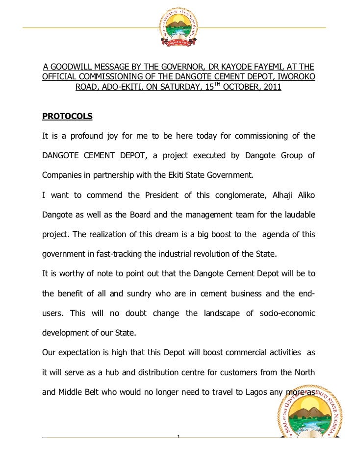 A goodwill message by the governor dr kayode fayemi at the official 