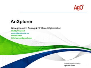 AnXplorer  New generation Analog & RF Circuit Optimization Roddy Urquhart [email_address] Hillol Sarkar [email_address] 