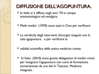 ANNI DELLA
      CONTRO RIVOLUZIONE.

26 giugno 1965 Mao ha lanciato il primo ordine di
rendere la medicina ROSSA E RURALE
                                   (Piccolo Libro Bianco)

• HA ABOLITO TUTTO QUELLO CHE ERA ANTICO
 E TRADIZIONALE E HA INVENTATO I MEDICI
 SCALZI
• L’ANESTESIA IN AGOPUNTURA FUNZIONA
 SOLO SE I PAZIENTI SONO POLITICAMENTE
 INDOTTRINATI.
 