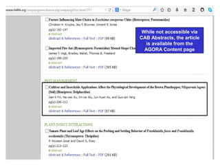 While not accessible via
CAB Abstracts, the article
is available from the
AGORA Content page
 