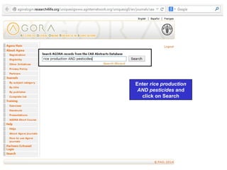 Enter rice production
AND pesticides and
click on Search
 