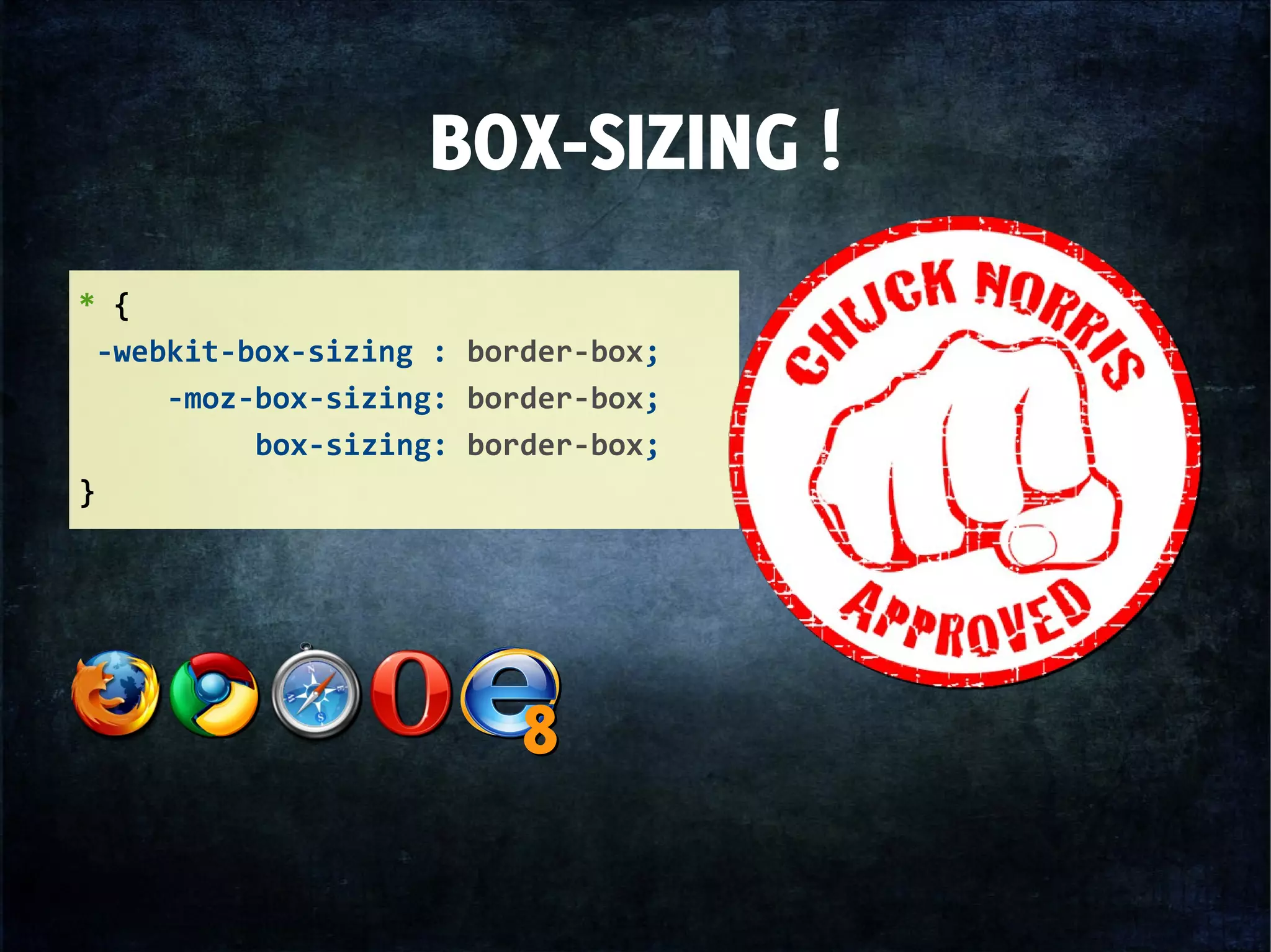 BOX-SIZING !
* {
-webkit-box-sizing : border-box;
-moz-box-sizing: border-box;
box-sizing: border-box;
}
88
 