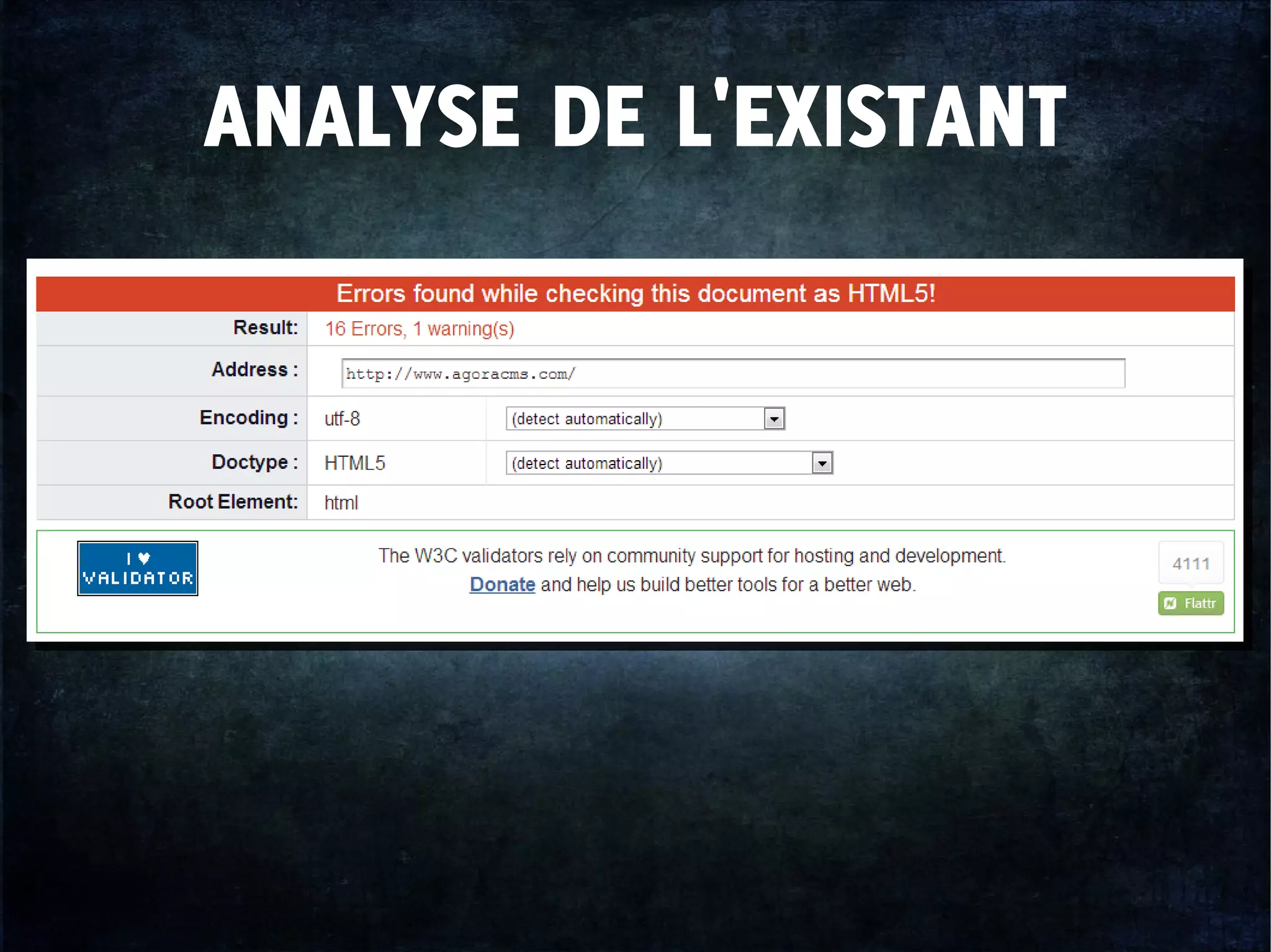 ANALYSE DE L'EXISTANT
 