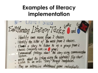 Examples of literacy
implementation
 