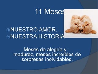                11 MesesNUESTRO AMOR.NUESTRA HISTORIAMeses de alegría y madurez, meses increíbles de sorpresas inolvidables. 