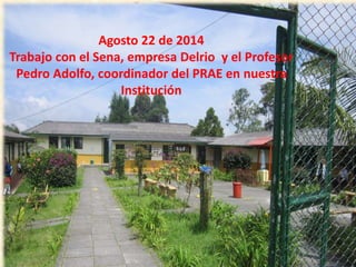 Agosto 22 de 2014 
Trabajo con el Sena, empresa Delrio y el Profesor 
Pedro Adolfo, coordinador del PRAE en nuestra 
Institución 
 