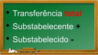 • Transferência total
• Substabelecente +
• Substabelecido -
 