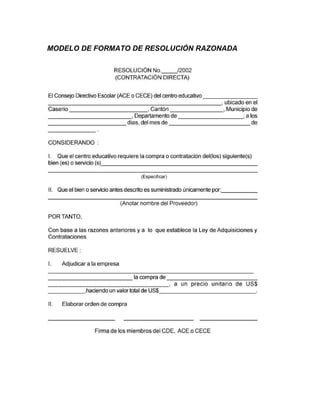 MODELO DE FORMATO DE RESOLUCIÓN RAZONADA
 