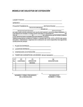 MODELO DE SOLICITUD DE COTIZACIÓN
 