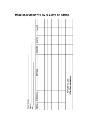 MODELO DE REGISTRO EN EL LIBRO DE BANCO
 