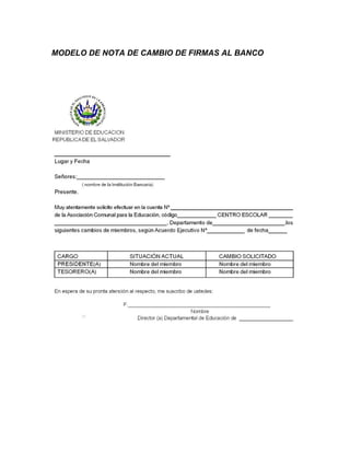 MODELO DE NOTA DE CAMBIO DE FIRMAS AL BANCO
 