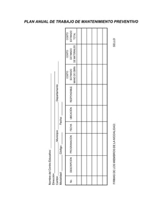 PLAN ANUAL DE TRABAJO DE MANTENIMIENTO PREVENTIVO
 