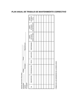 PLAN ANUAL DE TRABAJO DE MANTENIMIENTO CORRECTIVO
 