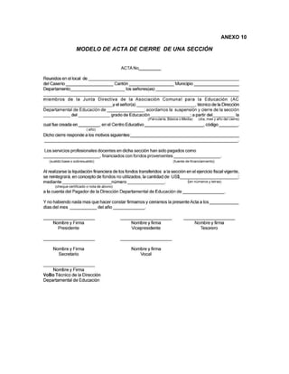 ANEXO 10

MODELO DE ACTA DE CIERRE DE UNA SECCIÓN
 
