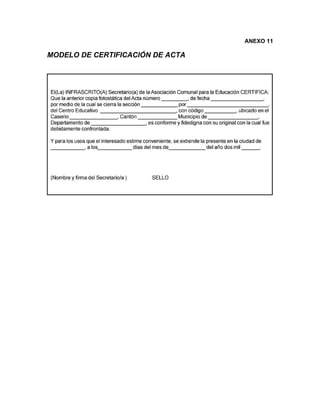ANEXO 11

MODELO DE CERTIFICACIÓN DE ACTA
 