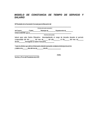 MODELO DE CONSTANCIA DE TIEMPO DE SERVICIO Y
SALARIO
 