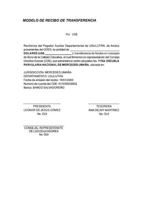 MODELO DE RECIBO DE TRANSFERENCIA
 