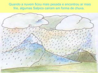 Quando a nuvem ficou mais pesada e encontrou ar mais frio, algumas Salpico caíram em forma de chuva.  