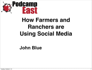 How Farmers and
                           Ranchers are
                         Using Social Media

                         John Blue



Tuesday, October 2, 12                        1
 