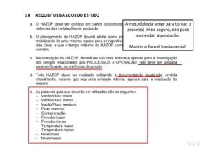Análise de Risco
A metodologia serve para tornar o
processo mais seguro, não para
aumentar a produção.
Manter o foco é fundamental.
 