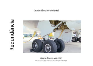 Dependência Funcional
http://aviation-safety.net/database/record.php?id=19910711-0
Nigeria Airways, voo 1968
Redundância
 