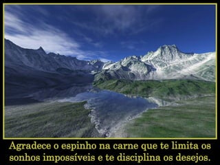 Agradece o espinho na carne que te limita os sonhos impossíveis e te disciplina os desejos.