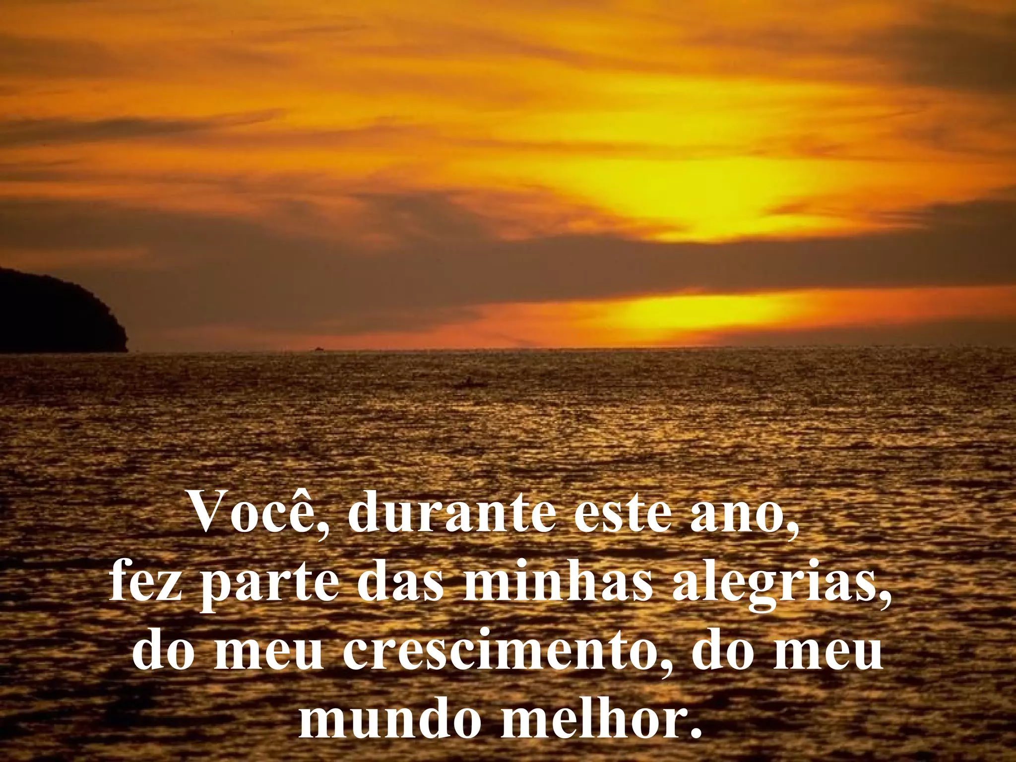 Você, durante este ano, fez parte das minhas alegrias, do meu crescimento, do meu mundo melhor.