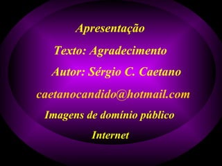 Apresentação Texto: Agradecimento Autor: Sérgio C. Caetano [email_address] Imagens de domínio público Internet 