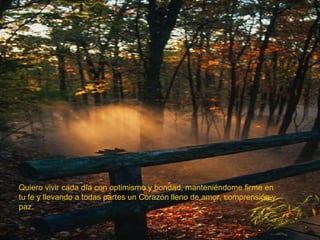 Quiero vivir cada día con optimismo y bondad, manteniéndome firme en tu fe y llevando a todas partes un Corazón lleno de amor, comprensión y paz. 
