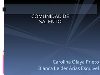 COMUNIDAD DE SALENTO Carolina Olaya Prieto Blanca Leider Arias Esquivel 