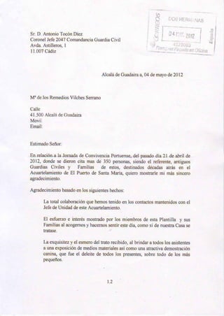 Carta Coronel Jefe Comandancia Cádiz