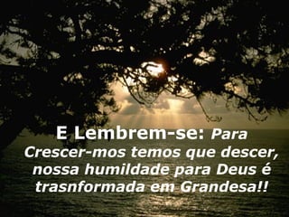 E Lembrem-se:  Para Crescer-mos temos que descer, nossa humildade para Deus é trasnformada em Grandesa!! 