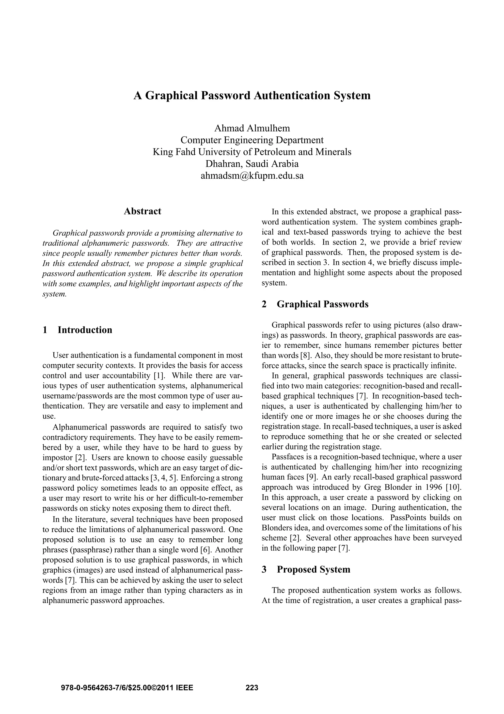 A graphical password authentication system (ieee 2011) 1 | PDF