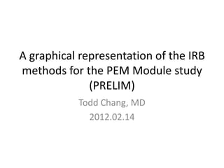 A graphical representation of the IRB
methods for the PEM Module study
              (PRELIM)
           Todd Chang, MD
             2012.02.14
 