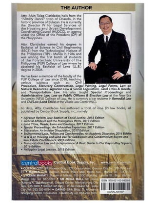 Agrarian Reform Law: Bastion of Social Justice by Atty. Alvin T. Claridades (Back Cover)