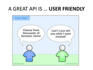 A GREAT API IS … USER FRIENDLY
 