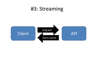 #3: Streaming


             Long poll
Client                      API
             Async events
 