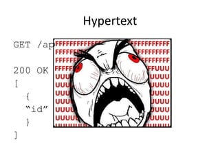 Hypertext
GET /api/contacts

200 OK
[
  {
  “id” : “123”
  }
]
 