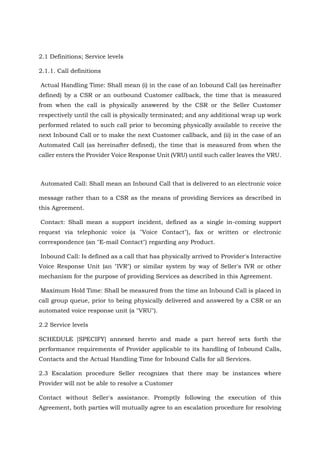 AGREEMENT FOR OUTSOURCING CALL CENTRE FORMAT | PDF