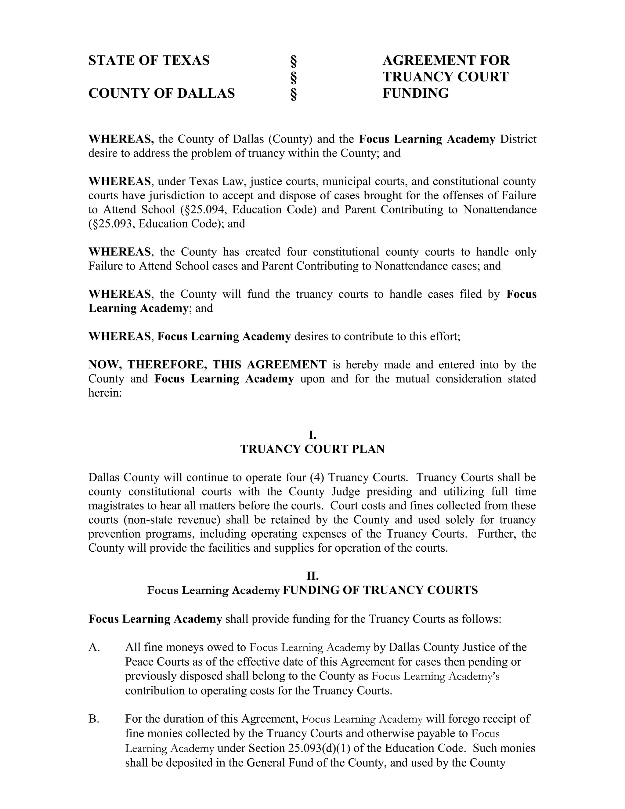 Agreement for truancy court funding PDF