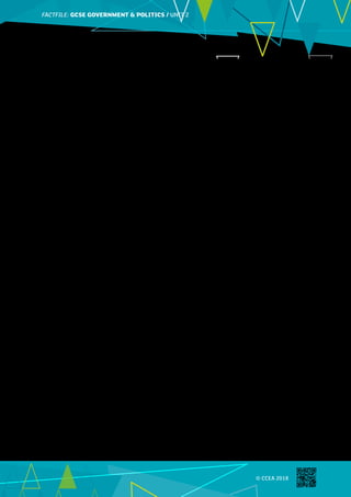 FACTFILE: GCE HISTORY OF ART / ARCHITECTURE
FACTFILE:GCSE GOVERNMENT  POLITICS / UNIT 2
© CCEA 2018
The following grid is a summary of the main features of each of the agreements.
The Good Friday Agreement
•	 Set up a local parliament elected by PR-STV and
with 108 members (this is now reduced to 90).
•	 An Executive Committee to act as the
government. It would have to involve power
sharing between Unionist and Nationalist
parties.
•	 A First Minister and deputy First Minister to
head the Executive Committee.
•	 Some matters remained under the control of
Westminster, e.g. foreign affairs.
•	 Cross-community agreement for difficult or
controversial decisions.
•	 Reform of policing, early release of prisoners
and decommissioning of paramilitaries.
The St Andrews Agreement
•	 New Ministerial Code introduced.
•	 Ministers must sign up to supporting police and
rule of law.
•	 Plans for the reintegration of prisoners
including provision for on-the-runs (was not
public at the time).
•	 Plans for the implementation of an Irish
Language Act.
•	 Review of parades policy with the hope that the
Parades Commission could be disbanded.
•	 Ministerial solo runs made more difficult.
•	 First Minister and deputy First Minister given
more power.
The Hillsborough Castle Agreement
•	 Transfer of policing and justice powers to
Northern Ireland.
•	 Chief Constable put in charge of the police
force.
•	 A working group set up to try to deal with
parades (6 members, 3 DUP and 3 SF).
•	 First Minister and deputy First Minister asked
to identify any areas not yet implemented from
the St Andrews Agreement and draw up a plan
to get that work finished.
The Stormont House Agreement
•	 Implementation of austerity measures to
Northern Ireland.
•	 Agreement to reduce the number of MLAs from
108 to 90.
•	 The number of Executive departments to be
reduced to 9.
•	 The provision that parties who did not want to
be in the power-sharing Executive could set up
an official opposition.
•	 £500 million given to promote shared and
integrated education.
 