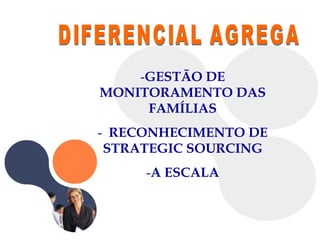 DIFERENCIAL AGREGA  GESTÃO DE MONITORAMENTO DAS FAMÍLIAS RECONHECIMENTO DE STRATEGIC SOURCING A ESCALA 