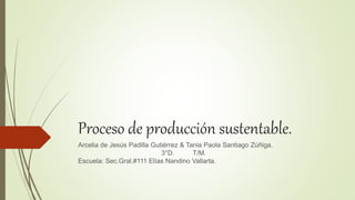 Proceso de producción sustentable.
Arcelia de Jesús Padilla Gutiérrez & Tania Paola Santiago Zúñiga.
3°D. T/M.
Escuela: Sec.Gral.#111 Elías Nandino Vallarta.
 